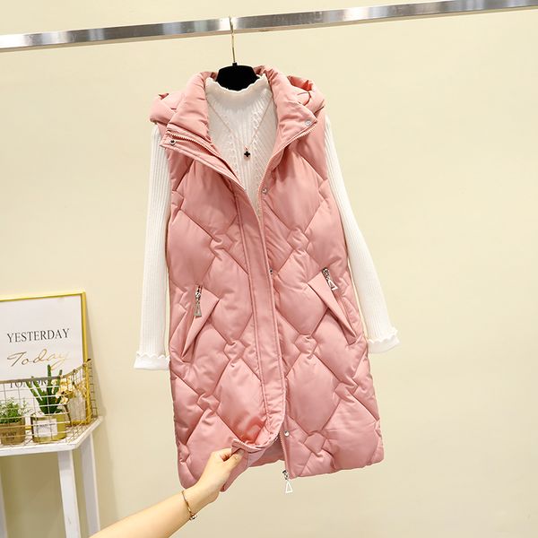

2021 women plus size vest autumn winter sleeveless cotton padded jacket female hooded long waistcoat parkas ladies outerwear i9si, Black;white