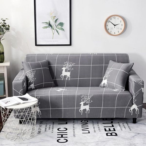

chair covers 45grey plaid printed stretch sofa slipcover soft polyester cover furniture protector anti-skip couch with elastic