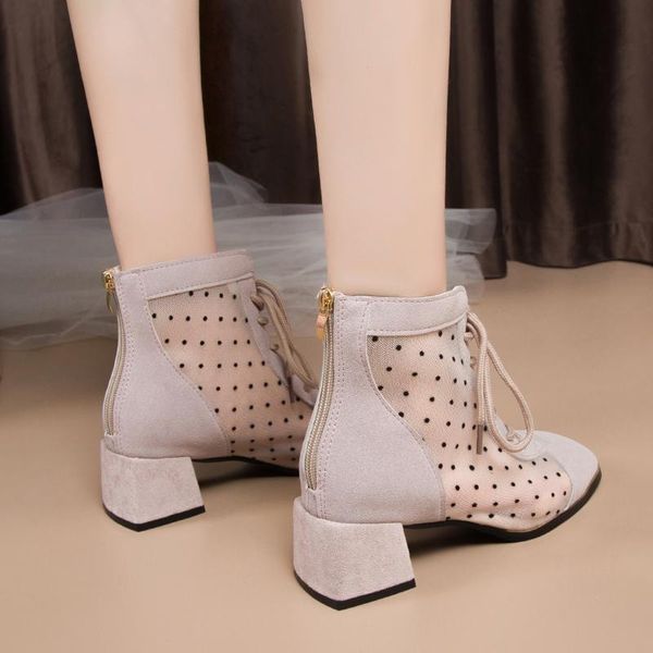 

boots breathable high heel temperament short tube ladies net summer fashion wild british style boots., Black
