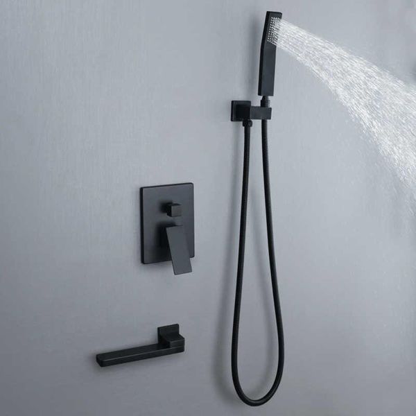 Set doccia da bagno Docce quadrate nere con soffione a parete, miscelatori e rubinetto per vasca fredda