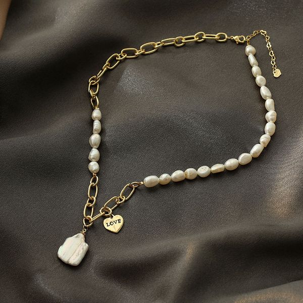 

hip hop style love pendant shaped pearl necklace with adjustable niche design, Silver