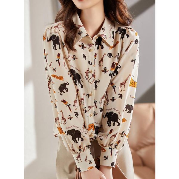 

women's blouses & shirts vimly long sleeve shirt autumn 2021 vintage fashion printed casual light drape female loose blouse f8701, White