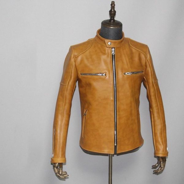 

men's leather & faux 2021 light brown american style men biker's jacket plus size 3xl genuine cowhide autumn slim fit motorcycle c, Black