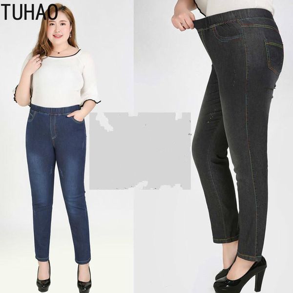 

women's jeans tuhao plus size 9xl 8xl 7xl 6xl women high waist office lady casual jean denim pants trousers femme wm42, Blue