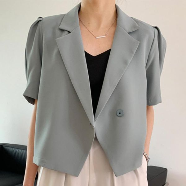 

women's suits & blazers [ewq] korea chic simple trend women lapel single button loose fashion black puff short sleeve blazer summer 202, White;black