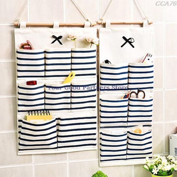 

storage bags 6/8 pockets wall door hanging organizer bathroom cotton linen