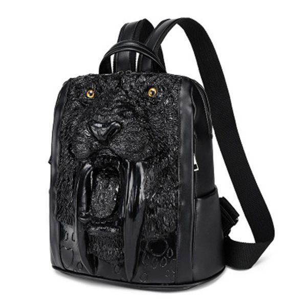 

backpack pu punk male animal lion cool travel computer bag head design good quality