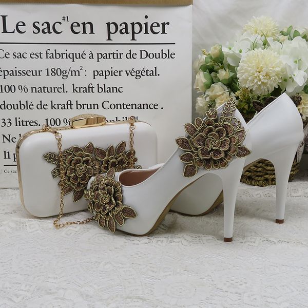 

summer sandals chocolate flower wedding shoe set bride high heels toe ladies party pumps woman big size purse bt75, Black