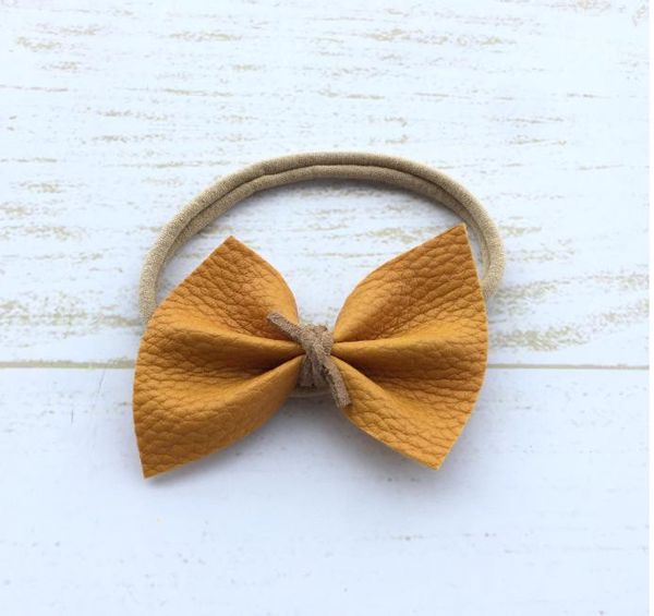 

2021 faux leather baby bow headband nylon hair band for babys  fits more 24pcs/lot, Slivery;white