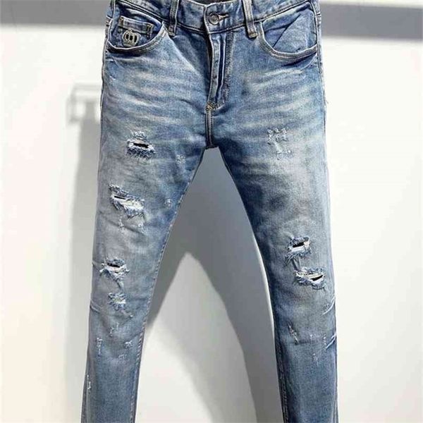 

european style dsq italy brand men jeans pants men slim biker denim straight trousers hole blue pants slim for 210716