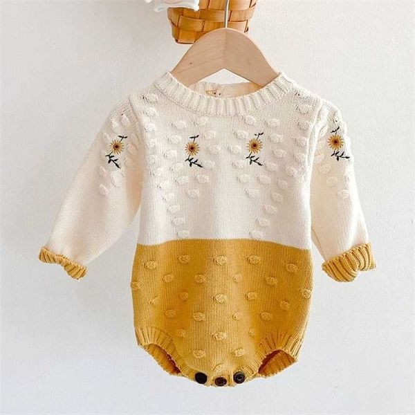 Pagliaccetti da bambina primaverili a maniche lunghe in maglia di girasole ricamano abiti nati in autunno 211101