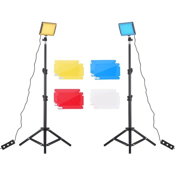 

flash heads 2 packs led video light 5600k pography fill with adjustable tripod 4 color filters for conference live streaming