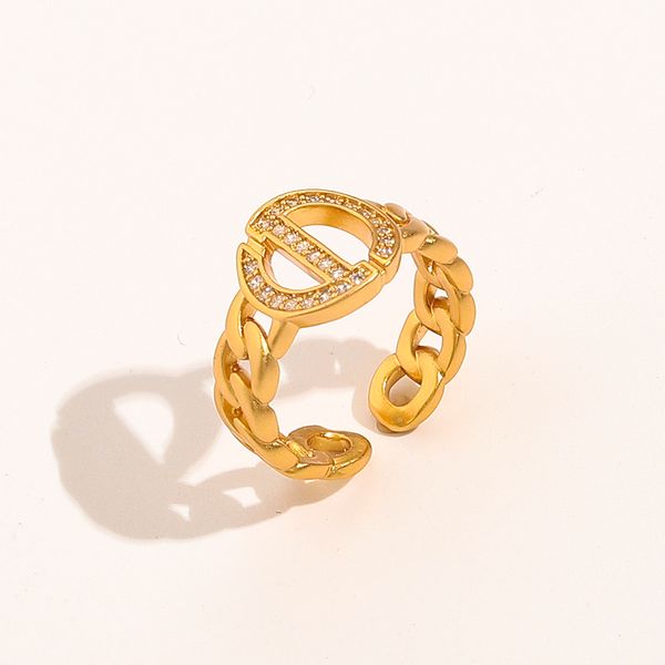 

14color luxury brand designer double letters ring 18k gold plated copper stainless steel fashion women men wedding party crystal jewelry gif, Golden;silver