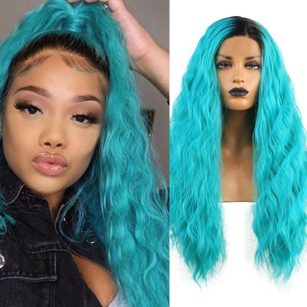 

synthetic wigs fanxiton cosplay lace front wig long natural wave hair high temperature fiber ombre part for black women