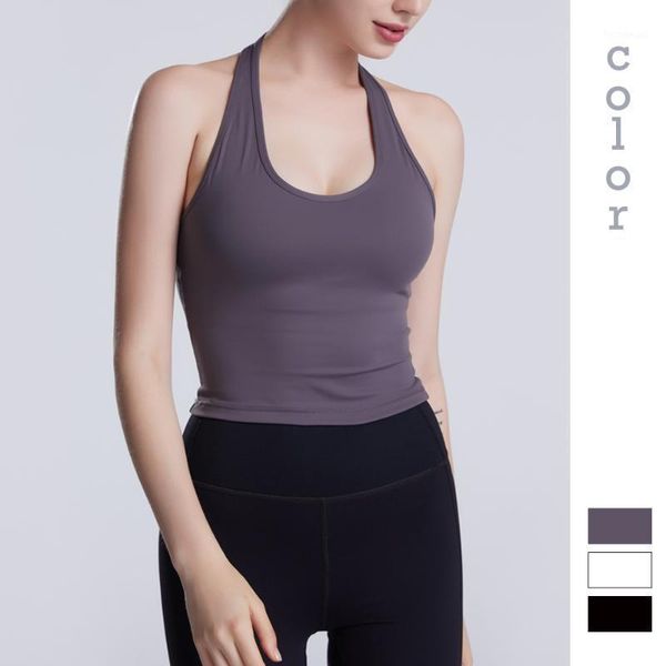 

yoga vest women hang neck beauty strap chest pad gathering fitness high waist dance training clothes outfit