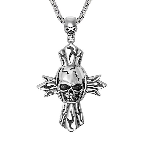 

pendant necklaces pirate skull cross electroplated alloy necklace men retro punk hip hop accessories banquet jewelry club gifts daily wear, Silver