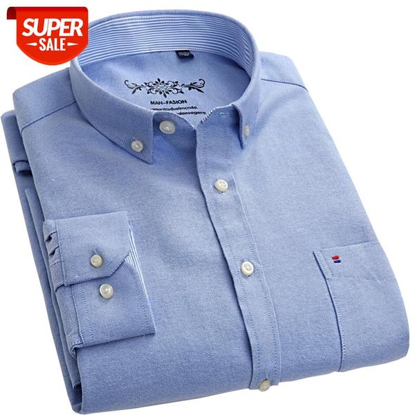 

oxford fabric long sleeve casual shirts for men button collar thick mens clothing regular fit leisure plaid shirt striped #r82b, White;black