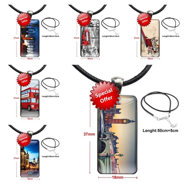 

pendant necklaces for christmas gift women london bus vintage jewelry steel color glass cabochon choker long rectangle necklace, Silver