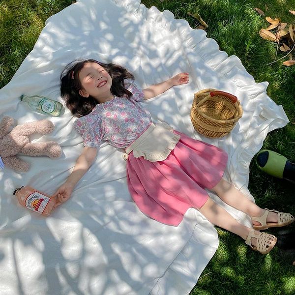

clothing sets keelorn girls clothes set kids floral doll blouses summer toddler girl solid color skirts children korean fashion outfits, White