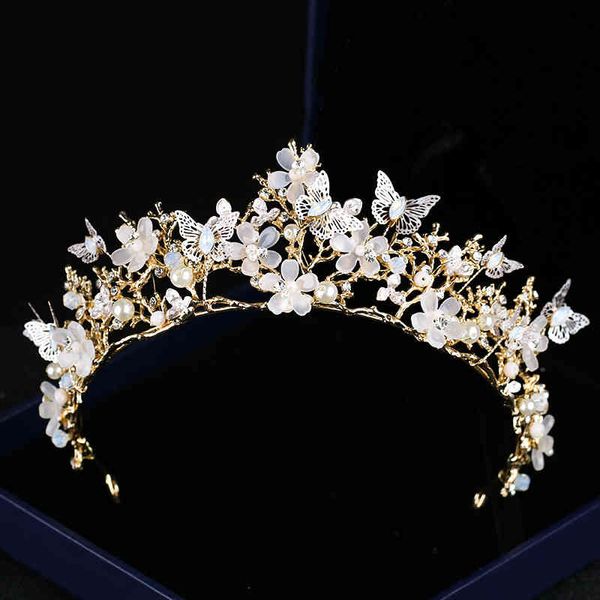 Accessori per gioielli per capelli da sposa Farfalla Flower Crystal Crown Headdress Golden Barque Dress Bridal