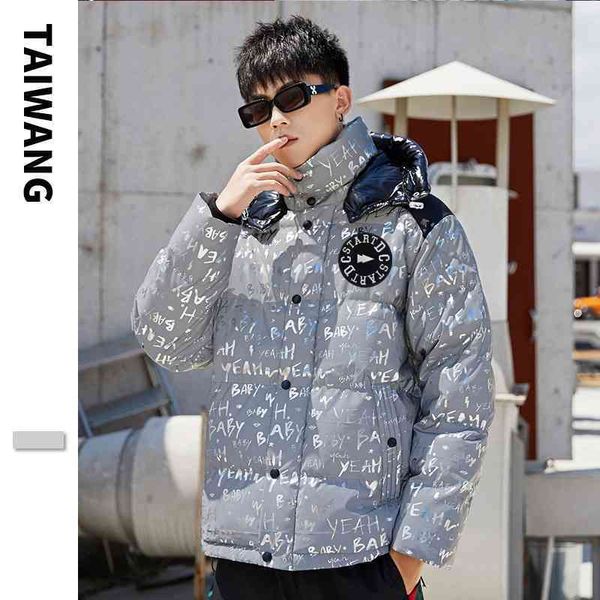 

men's bright face gilded cotton padded clothes 2021 winter new down tide brand jacket thickened men's, Black