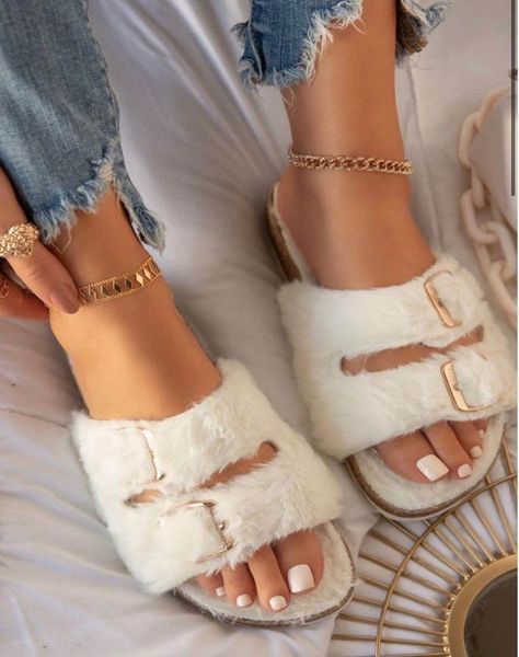 

slippers [fvfv] 2021 autumn style foreign trade plus size women's shoes flat multicolor plush, Black