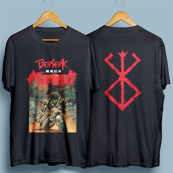 Berserk Japão Anime Manga Series Camiseta Homens Dois Lados Algodão Presente Tee Tamanho 210714