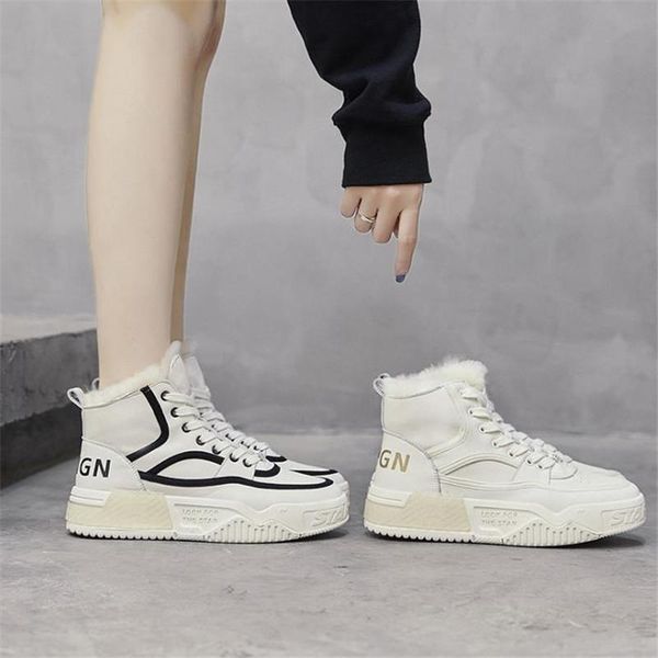 

boots thick soled small white shoes women's high 2021 winter net red korean versatile snow short tube plush thic, Black