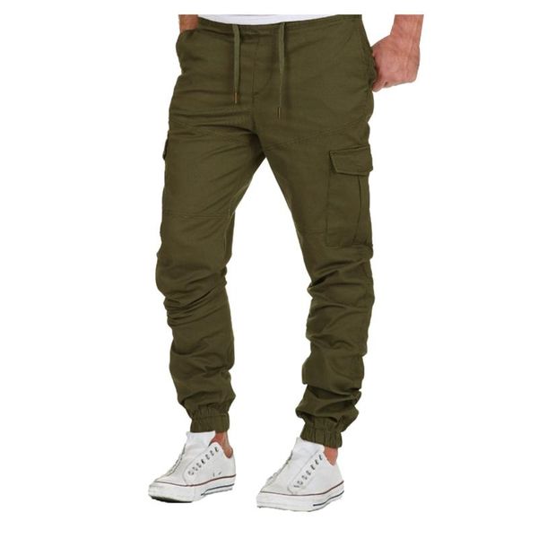 

men's pants drawstring men four seasons leisure tooling multi-pocket sports trousers pantalones de hombre pockets sweatpants, Black