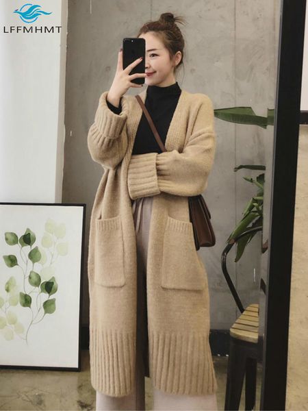 

2021 new women's autumn fashion korean style knitting cardigan coats office lady solid color long sleeve thick warm sweater knitwear qp, White;black