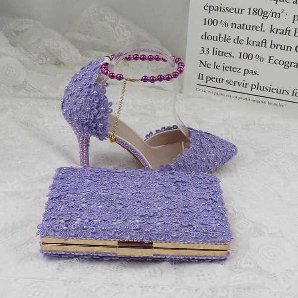 

violet flower wedding shoes matching bags high heels toe strap ladies party shoe and set ab pearl rj36, Black