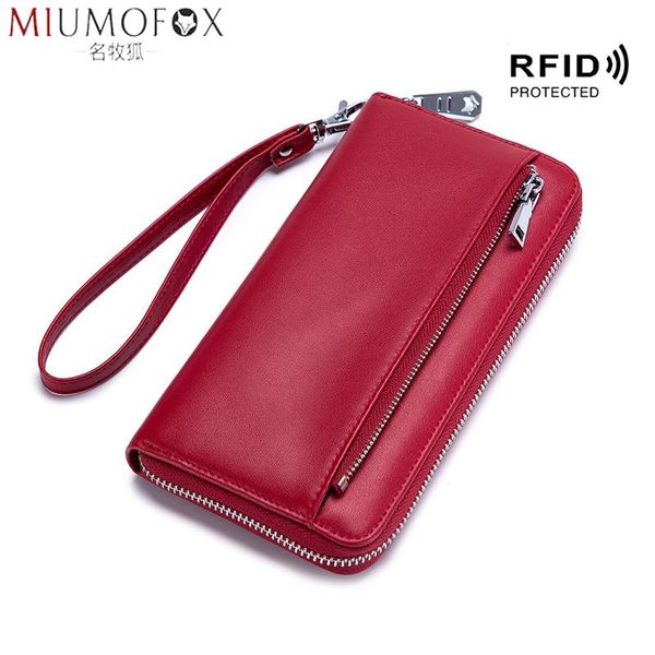 

wallets women's wallet wrist strap female 2021 rfid purse ladies genuine leather designer clutches portfel damski passport bag, Red;black
