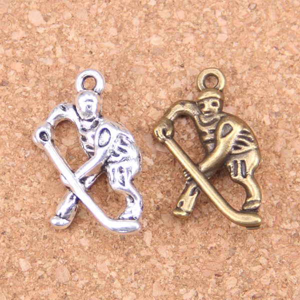 44 adet Antik Gümüş Kaplama Bronz Kaplama Hokey Oyuncu Sporter Charms Kolye DIY Kolye Bilezik Bileklik Bulguları 25 * 16mm