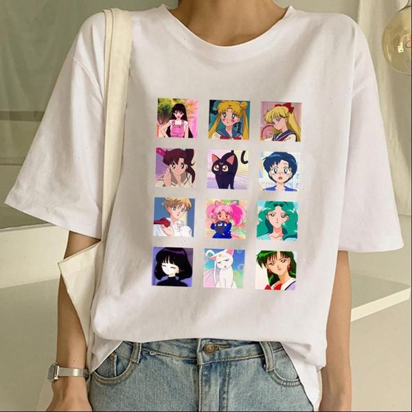 

harajuku women t shirt kawaii sailor moon tshirt women cartoon casual t shirt summer women 2021, White