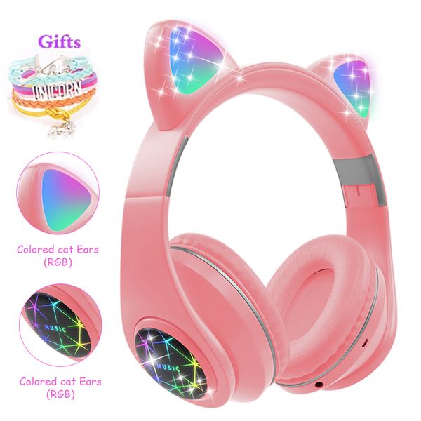 Cat Ears Auricolari Cuffie senza fili Musica Cuffie stereo con denti blu con microfono Figlia per bambini Cuffie da gioco per bambini Regali per bambini