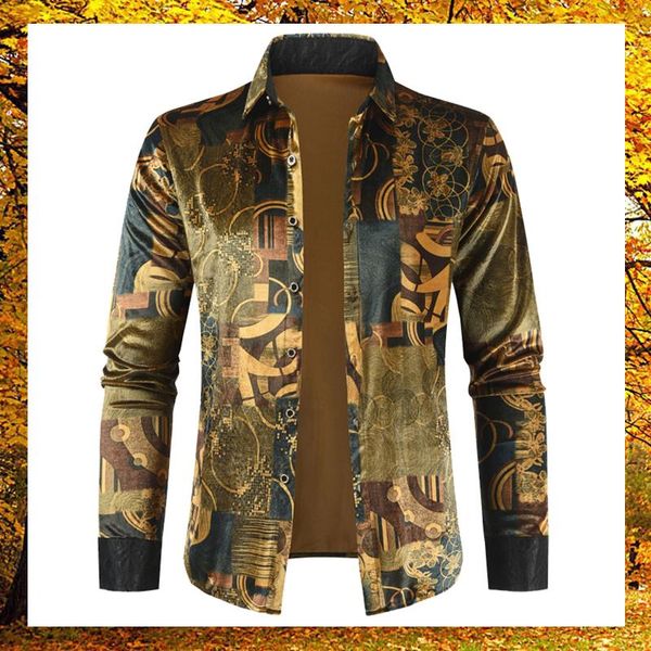 

men's casual shirts men autumn winter long sleeve turn-down collar pleuche fashion printing button blouses, White;black