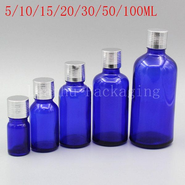 

5/10/15/20/30/50/100ml blue glass bottle with silver cap, essential oil/perfume packaging bottle, empty cosmetic container