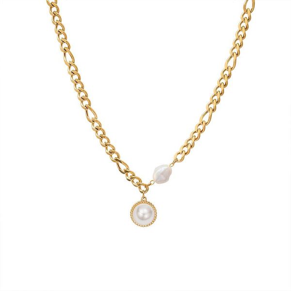 

chokers fashion white pearl chain necklace adjustable size wholesale gold silver color stainless steel choker for women jewelry gift, Golden;silver
