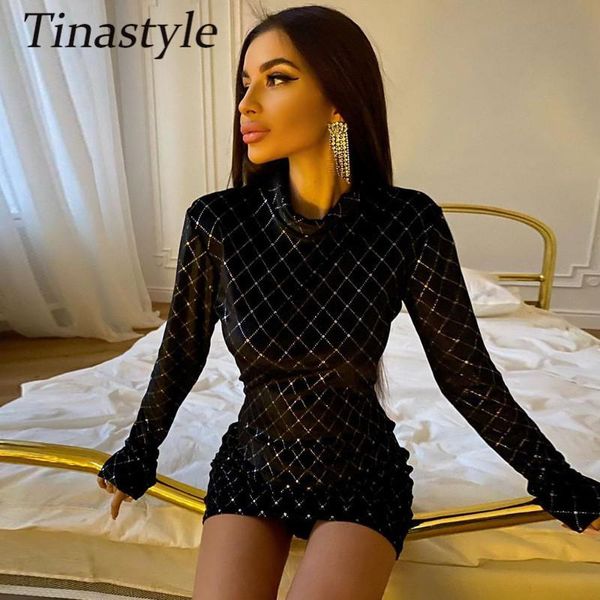 

tinastyle black long sleeve party dress women winter o neck bodycon mini dress vestidos spring casual slim women 2021, Black;gray