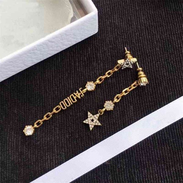 

75%off outlet new letter pearl female asymmetric tassel star earrings, Silver