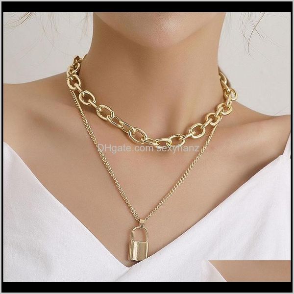 

necklaces & pendants jewelryvintage aluminium thick chain lock pendant women double layer temperament geometric clavicle necklace jewelry ko, Silver