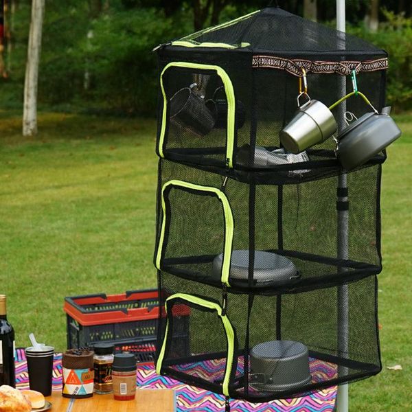 

shade outdoor folding drying net camping four-tier storage basket fishing fish vegetable rack