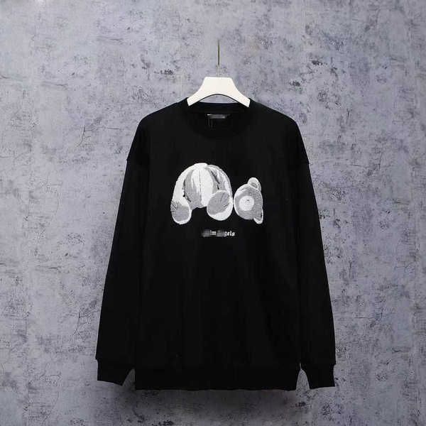 

fashion men's and women's sweatshirts autumn winter tide bear embroidery long-sleeved sweater men and women casual t-shirt_zy, Black