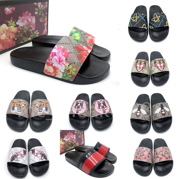 

2021 summer men women slippersflat platform sandals rubber slide floral brocade gear bottoms flip flops striped beach causal slippe, Black