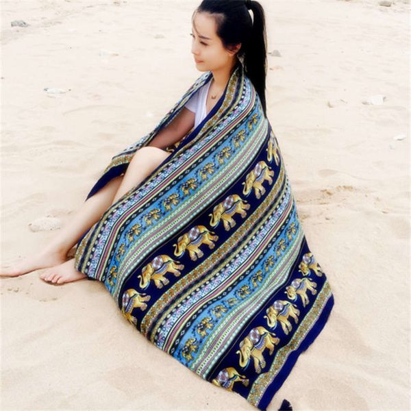 

thai elephant pattern thin cotton shawl women's sun protection travel silk scarf, Blue;black