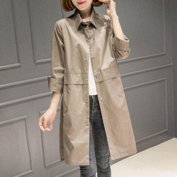 

women's trench coats casual thin medium length windbreaker coat autumn 2021 loose fashion versatile, Tan;black