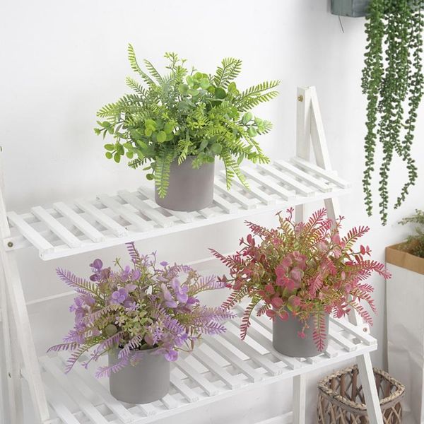 

plastic artificial plants fake mini fresh grass w/ pots bonsai lifelike for home