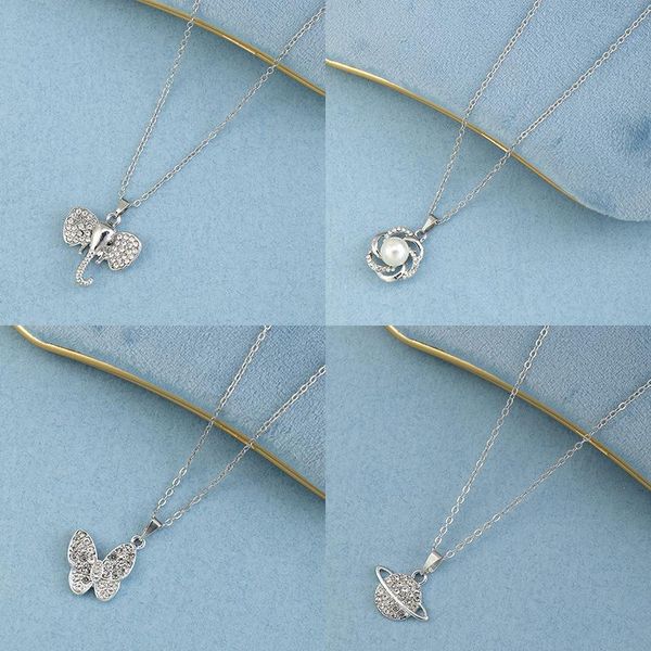 

pendant necklaces japan and south korea simple temperament small butterfly pearl necklace female 2021 fashion planet clavicle chain, Silver