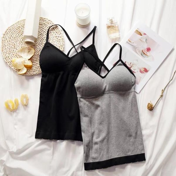 

2021 padded bra tank women female sleeveless fitness camis vest for ladies waistcoat camisole knitted top, White