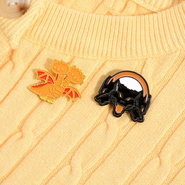 

pins, brooches cartoon three headed magic dog dragon brooch personality pin badge enamel backpack lapel hat jewelry gift for friends, Gray
